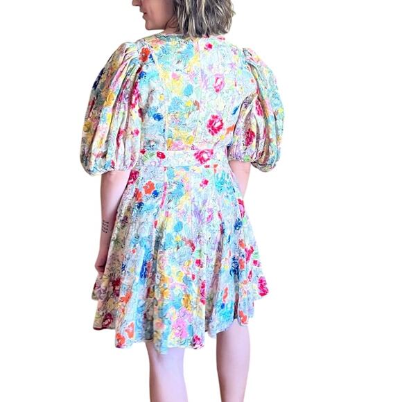 Zimmermann Clover Belted Linen Floral Fit & Flare Puff Sleeve Dress Size 1 US 4 - Picture 5 of 7